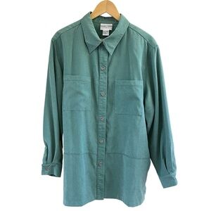 Vintage Alfred Dunner Women’s Shirt Sage Green Faux Suede Button-Down Size 16